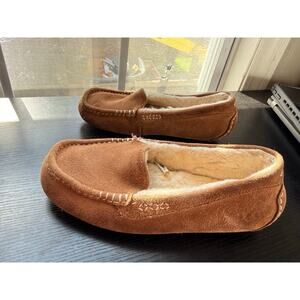 UGG Ansley Moccasin Slippers Chestnut Brown Suede Shearling Lined Women’s Size 8
